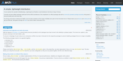 Screenshot The archlinux project operating system webpage.