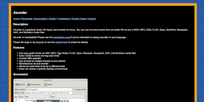 Screenshot Asunder CD ripper webpage.