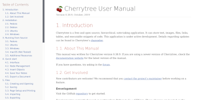 Screenshot Cherrytree note taking application webpage.
