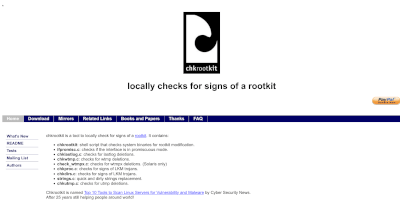 Screenshot CHKrootkit webpage.