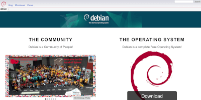 Screenshot Debian operating system webpage.