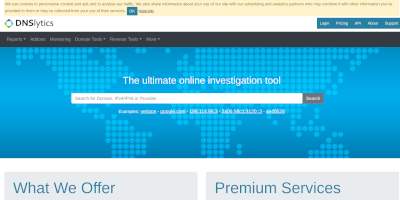 Screenshot DNSLytics webpage.