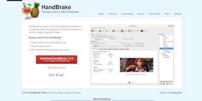 Screenshot Handbrake video converter application webpage.