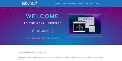 Screenshot Lubuntu operating system webpage.