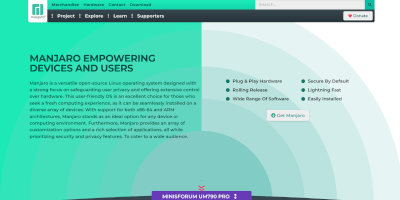 Screenshot Linux Manjaro operating system webpage.