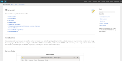 Screenshot Mousepad text editor application webpage.