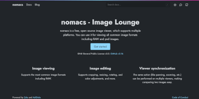 Screenshot nomacs image lounge application webpage.