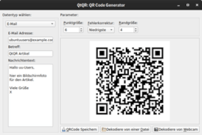 Screenshot QtQR code generator/editor/reader application webpage.