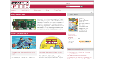Screenshot Raspberry Pi Geek (English issue) webpage.