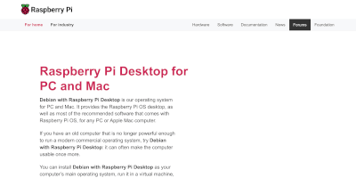 Screenshot Raspberry Pi desktop software webpage.
