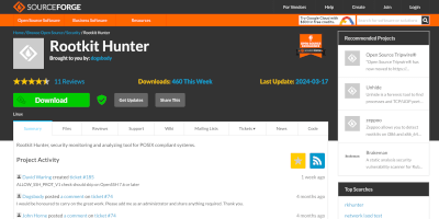 Screenshot Rootkit Hunter webpage.