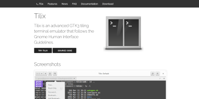 Screenshot Tilix terminal emulator webpage.
