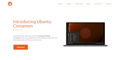 Screenshot The Ubuntu Cinnamon project operating system webpage.