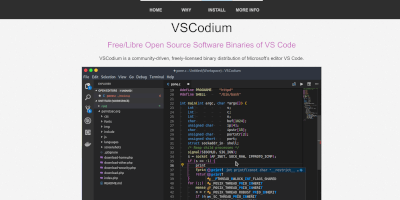 Screenshot VSCodium editor application webpage.