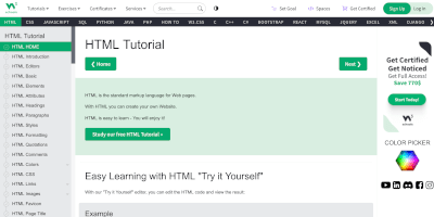 Screenshot W3schools webpage.