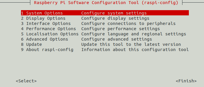 Configuration with the raspi-config application.